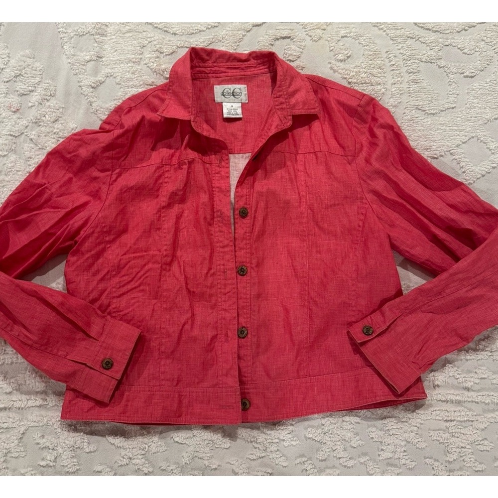Vibrant Orange C&C Collection Cropped Linen Jean Cut Jacket  Sz 14 Y2K Sz 14